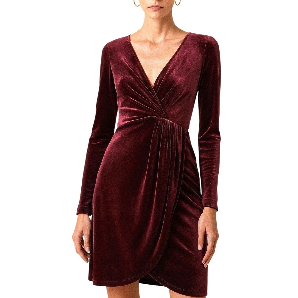 NWT LOFT Velvet Faux Wrap Dress S Burgundy Wine Red Ruched V-Neck Party Holiday